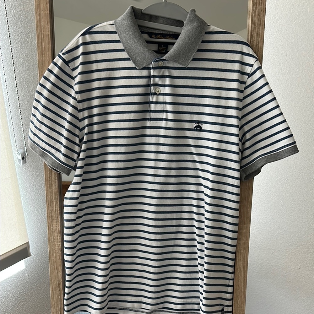 Brooks Brothers Gray and Blue Polo Shirt with Stripes